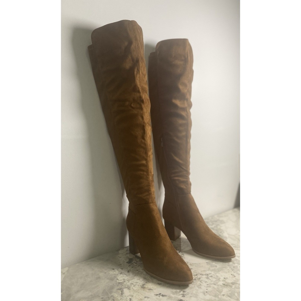 Unbranded Over The Knee Boots Womens Brown Excellent Faux Suede Block Heel